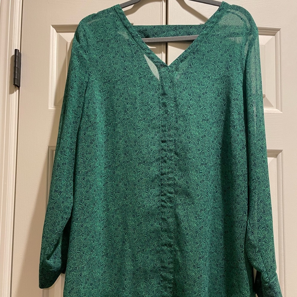 Cabi Style “5208 Bountiful Green Sheer Long Sleeve Blouse Size Large.